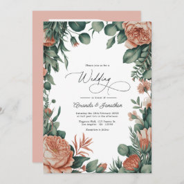 Sage Green & Dusty Peach Watercolor Floral Wedding Inbjudningar