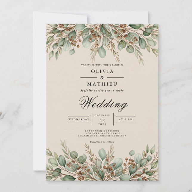 Sage Green Earthy Eucalyptus Wedding Inbjudningar (Framsida)