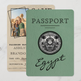 Sage Green Egypt Passport Bröllop Save the Date Spara Datumet