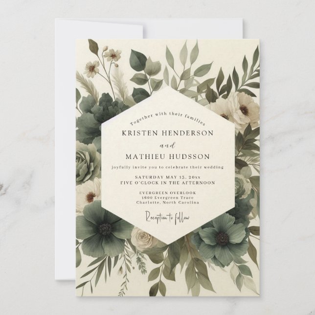 Sage Green Elegant Anemone Wedding Inbjudningar (Framsida)
