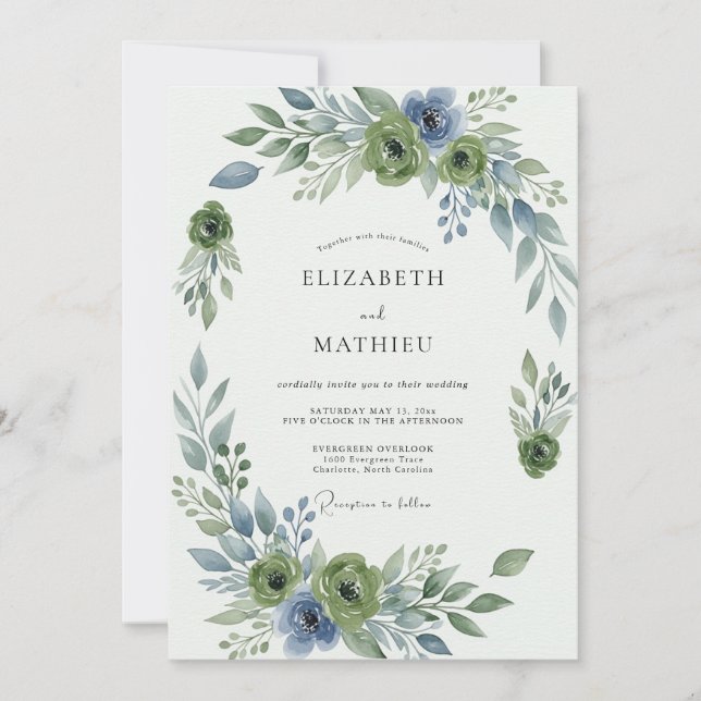 Sage Green Elegant Botanical Wedding Inbjudningar (Framsida)