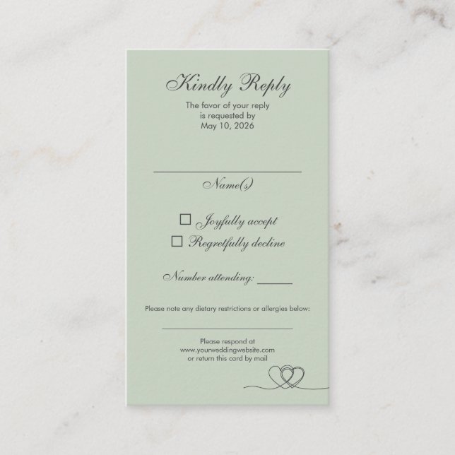 Sage Green Elegant Calligraphy Wedding RSVP Card Visitkort (Framsida)
