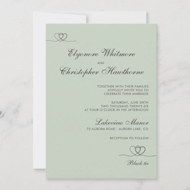 Sage Green Elegant Chic Calligraphy Wedding Inbjudningar (Framsida)