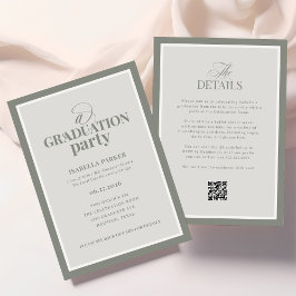 Sage Green Elegant Examenfest | RSVP QR-kod Inbjudningar