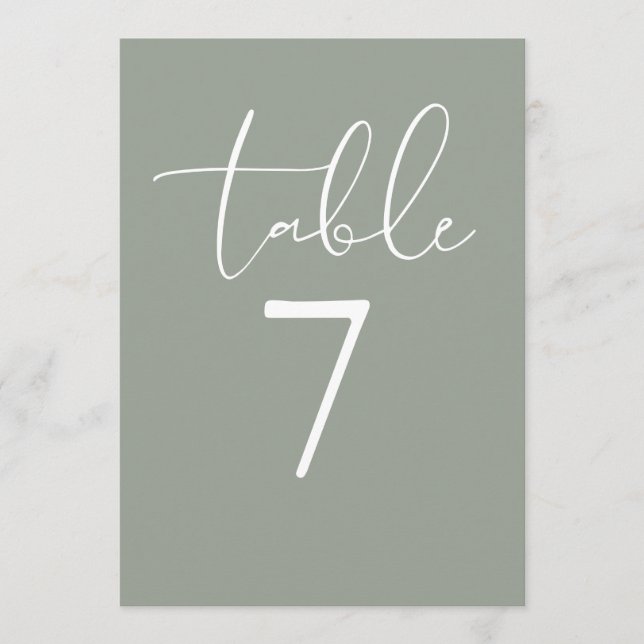Sage Green Elegant Modern Script Table Number Inbjudningar (Framsida)