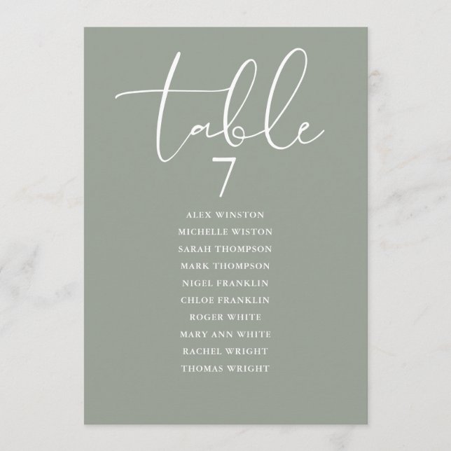 Sage Green Elegant Seating Plan Table Number Inbjudningar (Framsida)