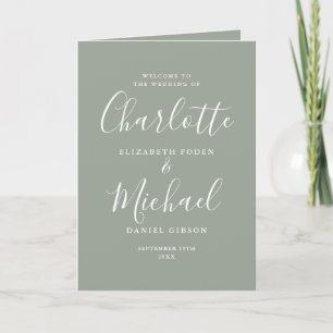 Sage Green Elegant Signatur Skript Bröllop Program