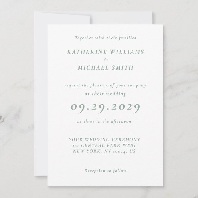 Sage Green Elegant Wedding Invitations Inbjudningar (Framsida)