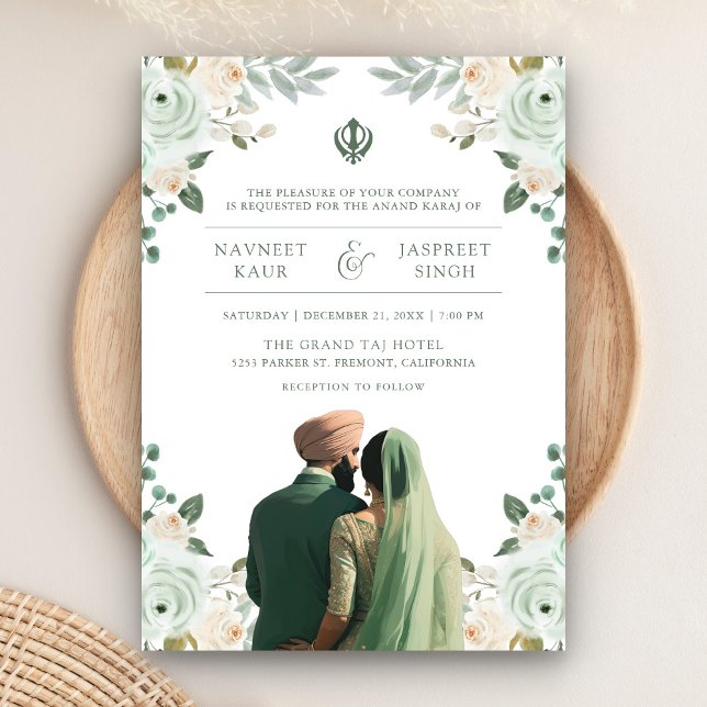 Sage Green Elfenben Anand Karaj Indiskt Sikh-bröll Inbjudningar (Skapare uppladdad)