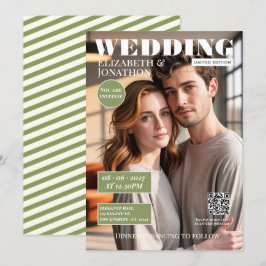 Sage Green & Elfenbensvitt Magasin Bröllopsfoto Inbjudningar