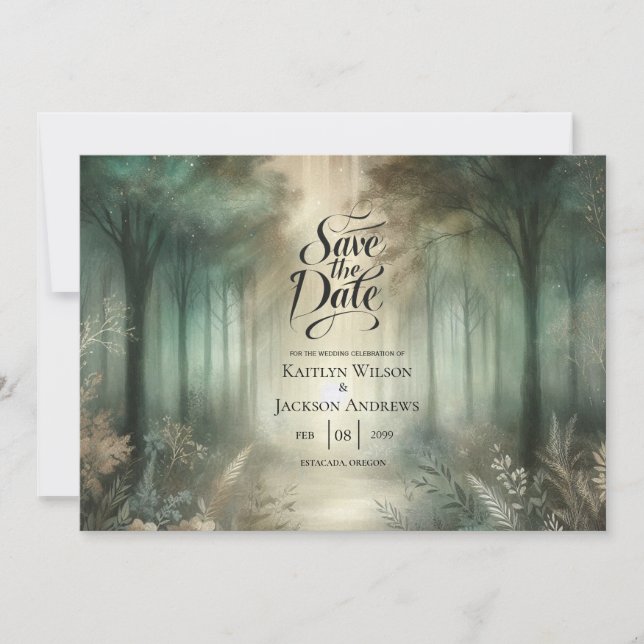 Sage Green Enchanted Forest Radiance Wedding Spara Datumet (Framsida)