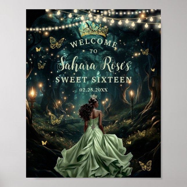 Sage Green Enchanted Forest Sweet Sixteen Welcome Poster (Framsidan)