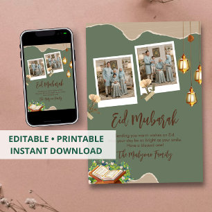 Sage Green Estetisk Eid Mubarak-kort med Foto Julkort