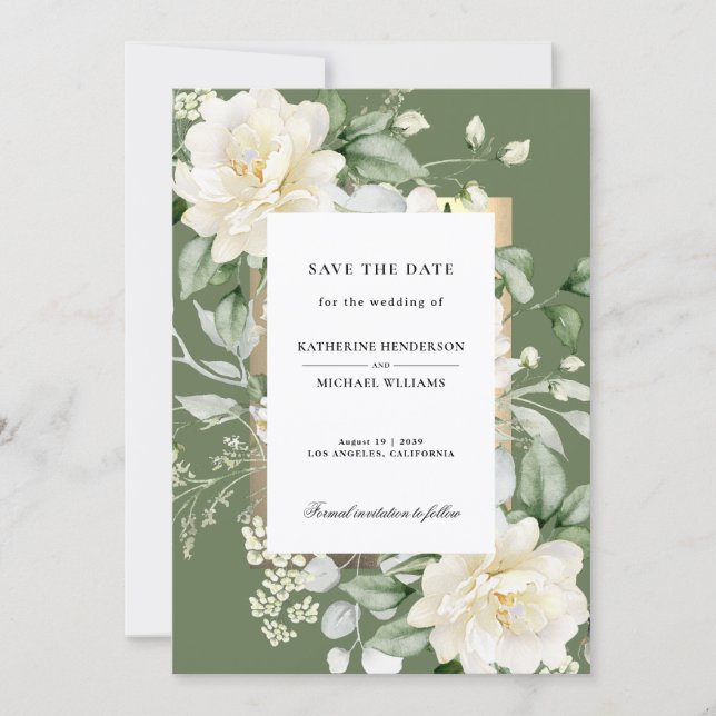 Sage Green Eucalyptus Bröllop Save the Date Inbjud Inbjudningar (Framsida)