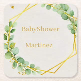 Sage Green Eucalyptus Gold Baby Shower Coasters Underlägg Papper Kvadrat