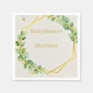 Sage Green Eucalyptus Gold Foliage Baby Shower Nap Pappersservett
