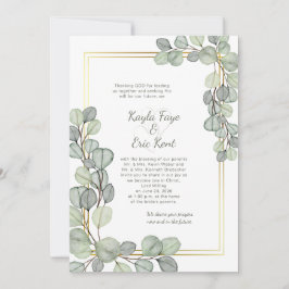 Sage Green Eucalyptus Gold Frame Wedding Inbjudningar