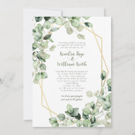 Sage Green Eucalyptus Gold Geometric Wedding Inbjudningar