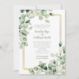 Sage Green Eucalyptus Leaves Gold Frame Wedding Inbjudningar