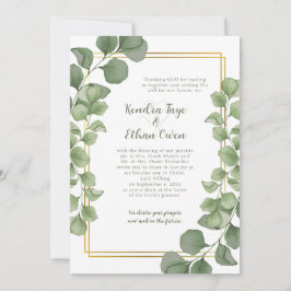 Sage Green Eucalyptus Leaves Gold Frame Wedding Inbjudningar