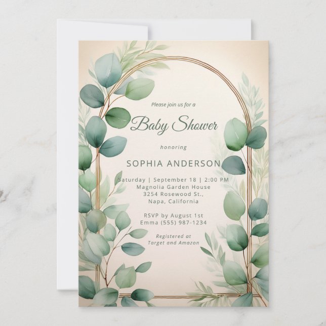 Sage Green Eucalyptus Neutral Baby Shower Inbjudningar (Framsida)