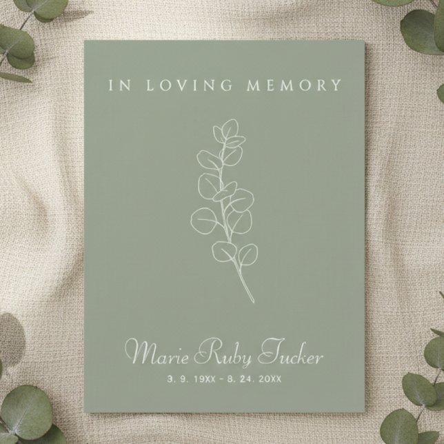 Sage Green Eucalyptus Photo Funeral Thank You Anteckningskort (Simple personalized botanical eucalyptus sympathy funeral thank you card)