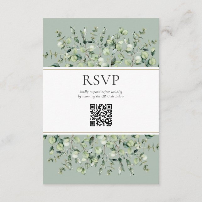 Sage Green Eucalyptus QR Code Wedding RSVP  Tilläggskort (Framsida)