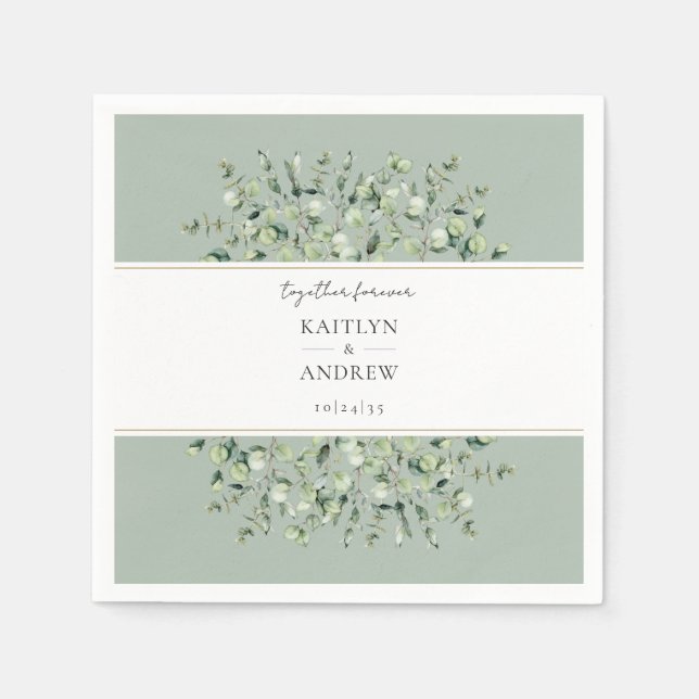 Sage Green Eucalyptus Together Forever Wedding Pappersservett (Framsidan)