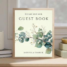 Sage Green Eucalyptus Wedding Guest Book Sign Fototryck
