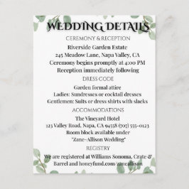 Sage Green Eucalyptus Wedding Info Card Tilläggskort