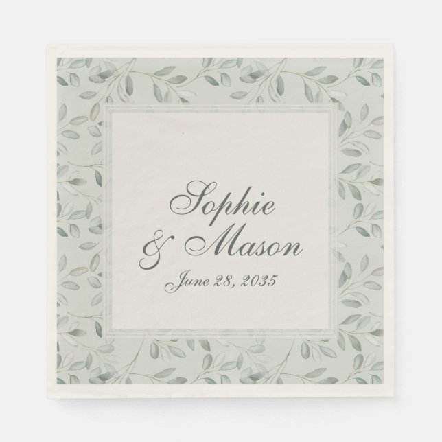 Sage Green Eucalyptus Wedding Napkin Pappersservett (Framsidan)