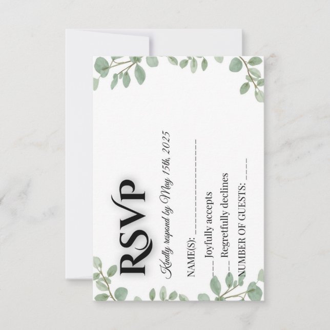 Sage Green Eucalyptus Wedding RSVP Card OSA Kort (Framsida)