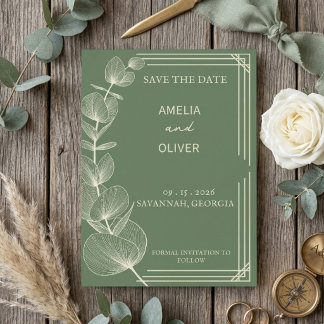 Sage Green Eucalyptus Wedding Save The Date Spara Datumet