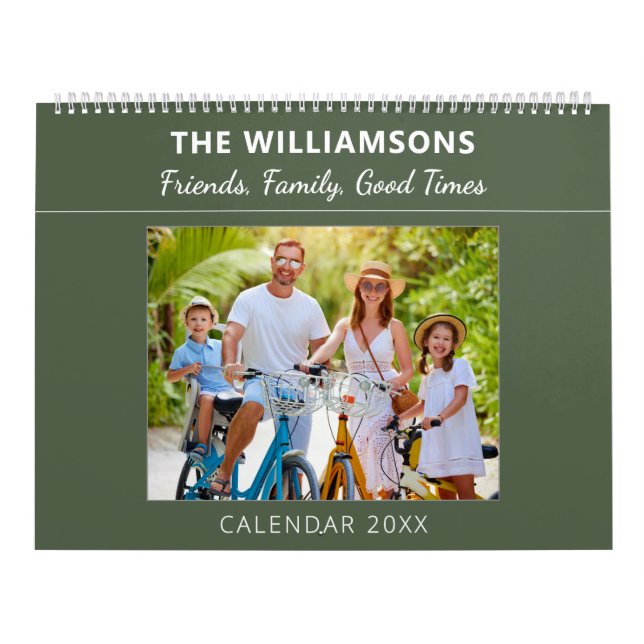 Sage Green Family and Friends Custom Photo Collage Kalender (Omslag)