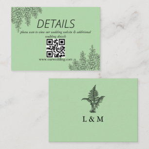 Sage Green Fernblad Bröllops QR-kod Tilläggskort