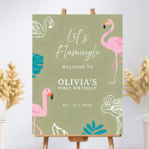 Sage Green Flamingo Muted Tropical Welcome Sign