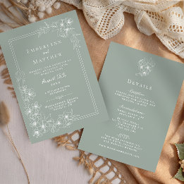 Sage Green Floral All in One Wedding Inbjudningar