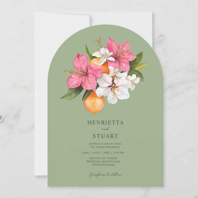 Sage Green Floral Arch all in one Wedding  Inbjudningar (Framsida)