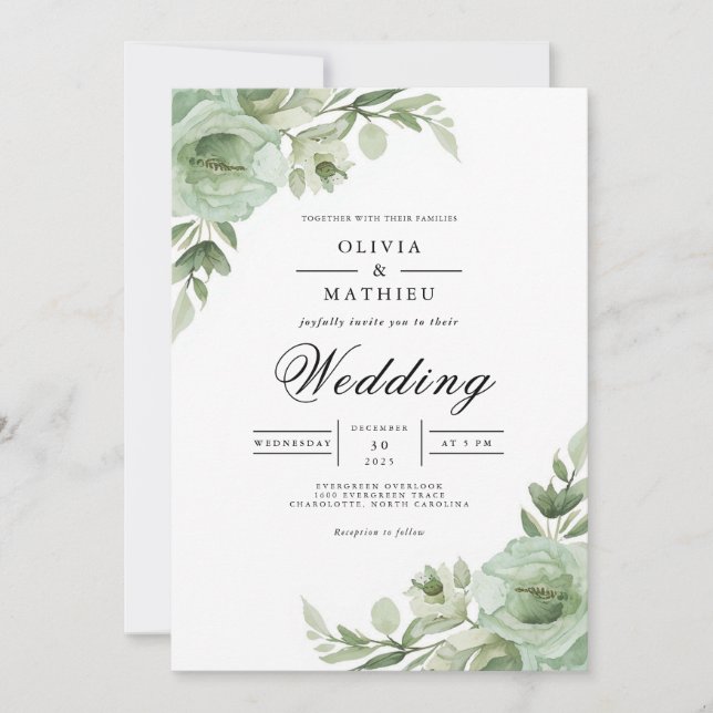 Sage Green Floral Arch Wedding Inbjudningar (Framsida)