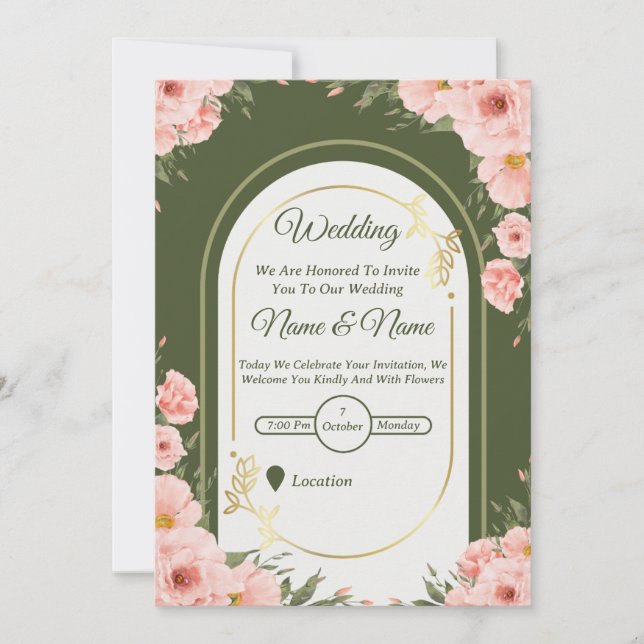 Sage Green Floral Arch Wedding Invitation Inbjudningar (Framsida)
