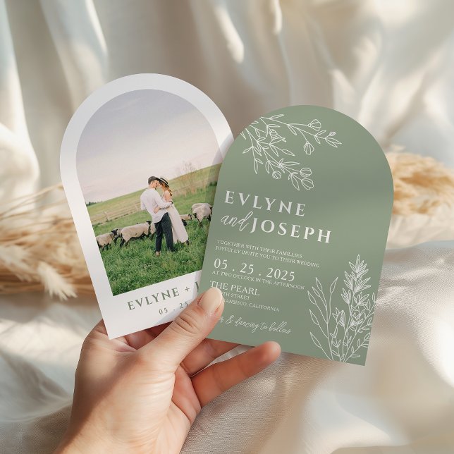 Sage Green Floral Botanical Arched Modern Wedding Inbjudningar (Skapare uppladdad)