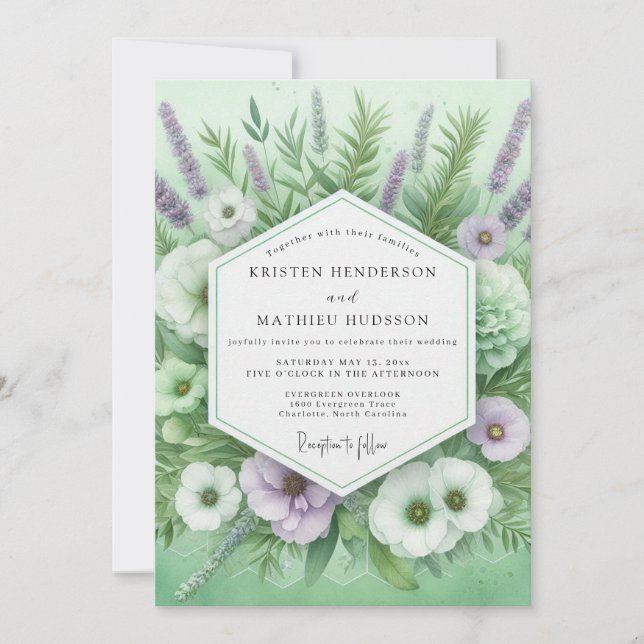 Sage Green Floral Botanical Wedding Inbjudningar (Framsida)