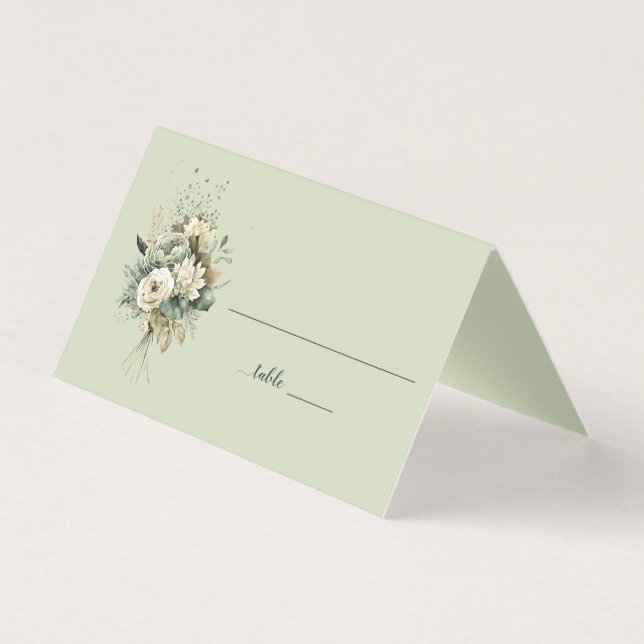 Sage Green Floral Botanical Wedding | Place Card Kort (Framsida)