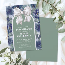 Sage Green Floral Bow Baby Shower Inbjudningar