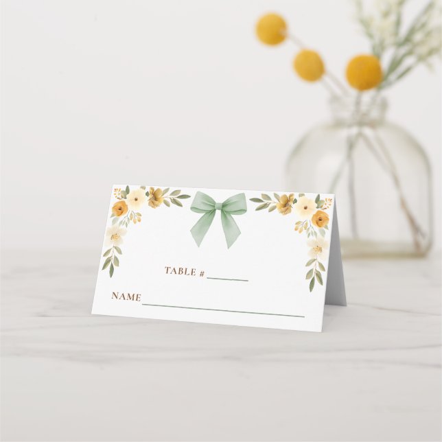 Sage Green Floral Bow Tent Card Place Setting Placeringskort (Baksida)