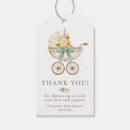 Sage Green Floral Carriage Baby Shower Thank You Presentetikett