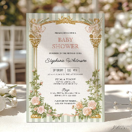 Sage Green Floral Cherub Baby Shower Inbjudningar