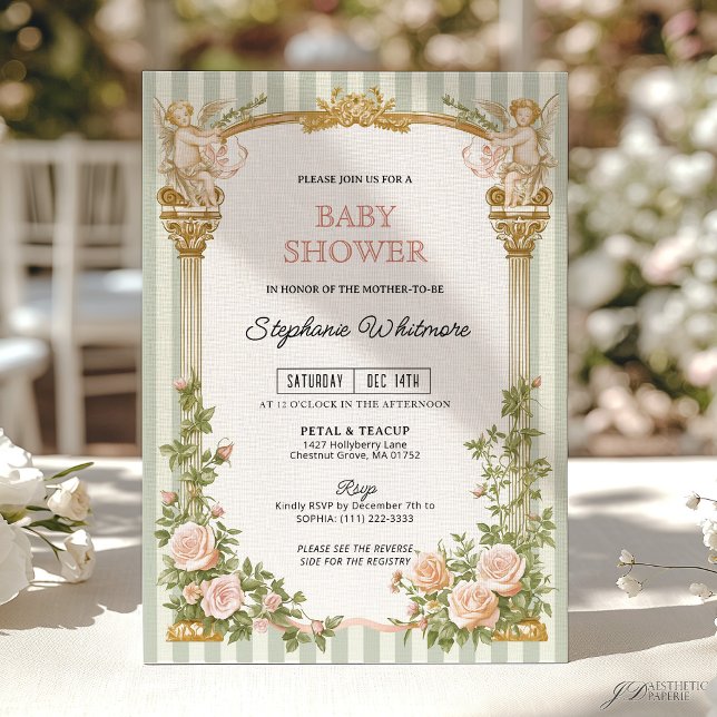 Sage Green Floral Cherub Baby Shower  Inbjudningar (Skapare uppladdad)