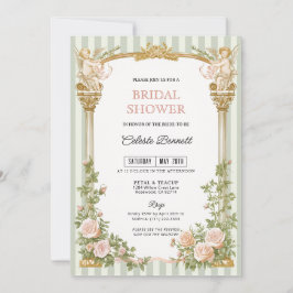 Sage Green Floral Cherub Bridal Shower Inbjudningar