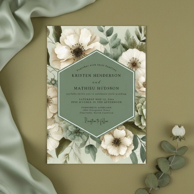 Sage Green Floral Elegance Wedding Inbjudningar (Skapare uppladdad)